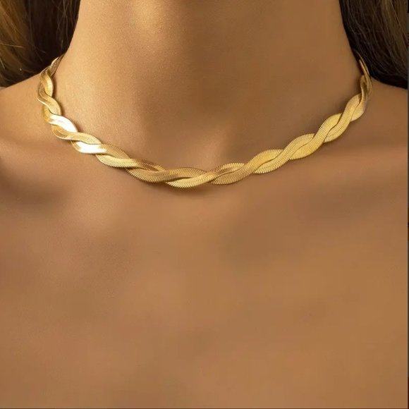 Anthropologie Jewelry - 14K Gold Filled Braided Chain Choker Necklace